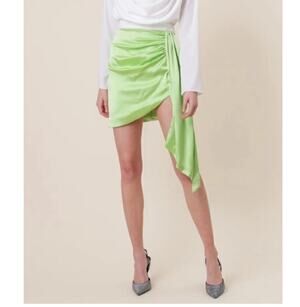 LINE & DOT Skirt SZ Extra Small Asymmetrical Cascade Lizzy Lime Mini Satin NWT